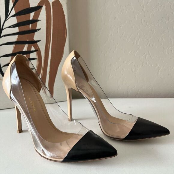 Gianvito Rossi Plexi 105 Black Nude Leather Stiletto Heel PVC Pumps Size 36.5 - Picture 3 of 9